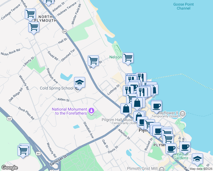 map of restaurants, bars, coffee shops, grocery stores, and more near 6 Harding Avenue in Plymouth