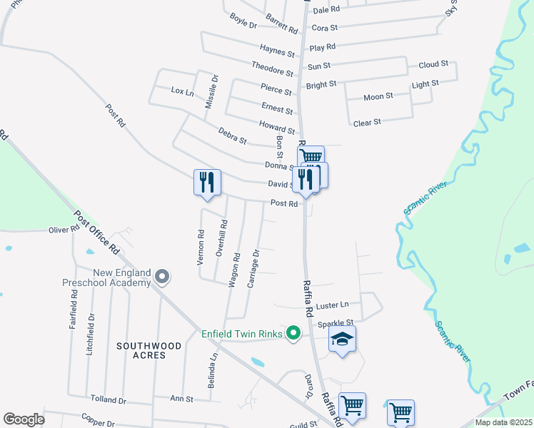 map of restaurants, bars, coffee shops, grocery stores, and more near 13 Post Road in Enfield