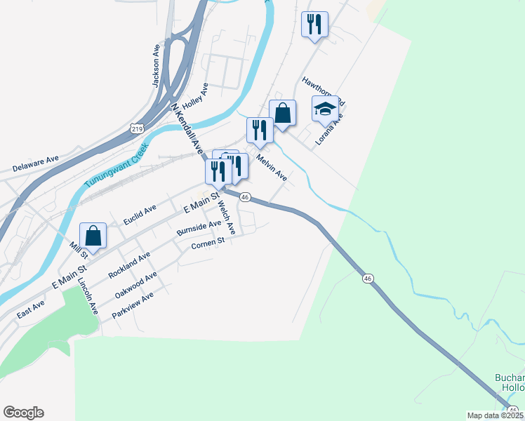 map of restaurants, bars, coffee shops, grocery stores, and more near 31-53 S Kendall Ave in Bradford