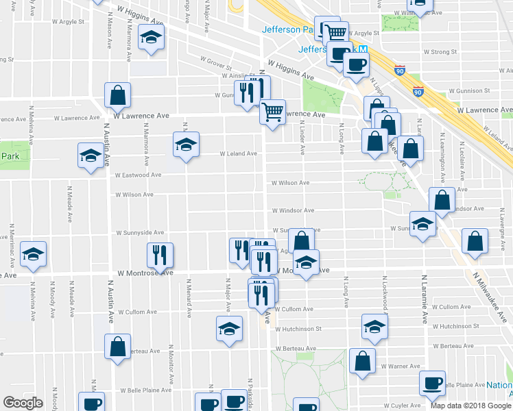 map of restaurants, bars, coffee shops, grocery stores, and more near in Chicago