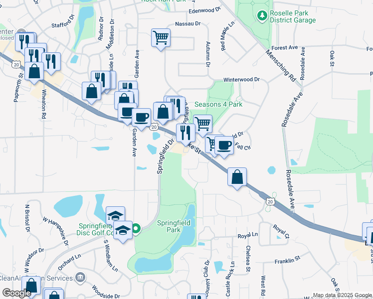 map of restaurants, bars, coffee shops, grocery stores, and more near 266 West Lake Street in Bloomingdale