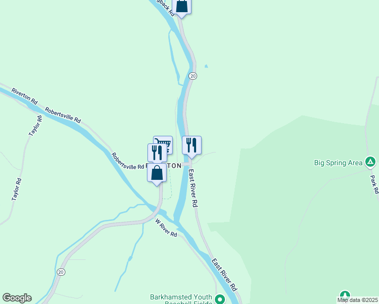 map of restaurants, bars, coffee shops, grocery stores, and more near 436 East River Road in Barkhamsted