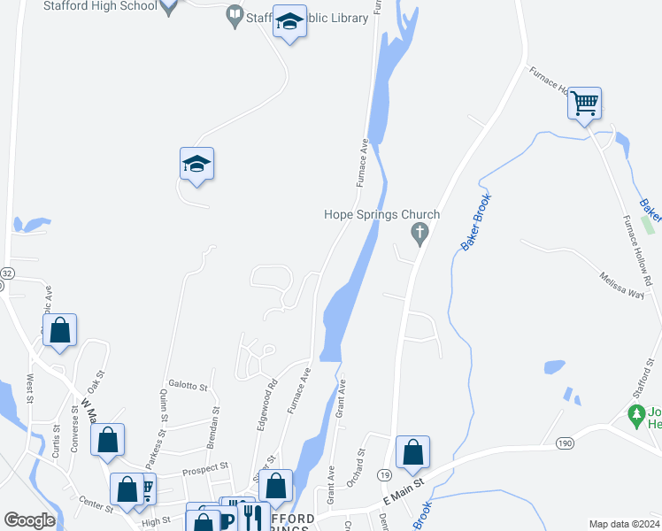 map of restaurants, bars, coffee shops, grocery stores, and more near 88 Furnace Avenue in Stafford