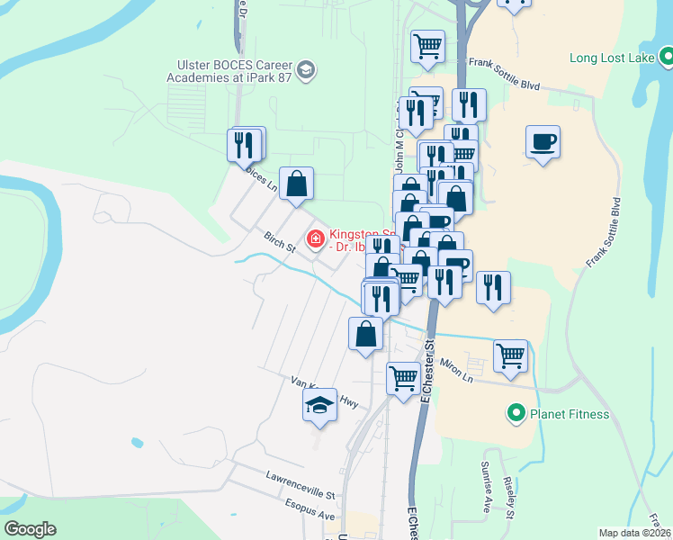 map of restaurants, bars, coffee shops, grocery stores, and more near 33 Elmwood Street in Kingston