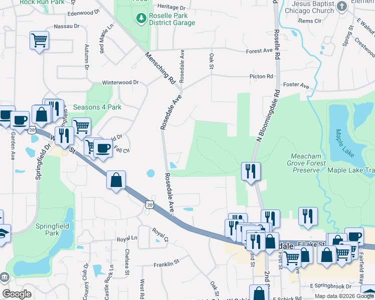 map of restaurants, bars, coffee shops, grocery stores, and more near 109 Carmela Court in Bloomingdale