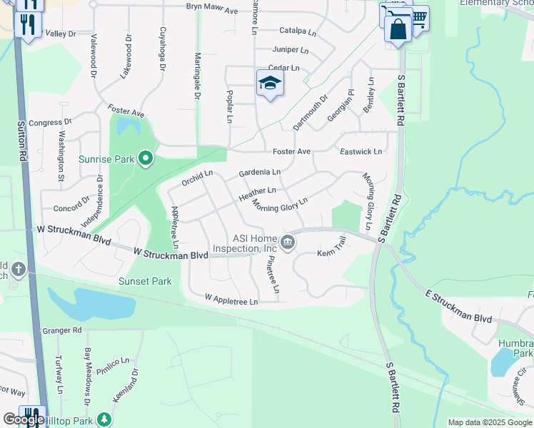 map of restaurants, bars, coffee shops, grocery stores, and more near 719 Morning Glory Lane in Bartlett