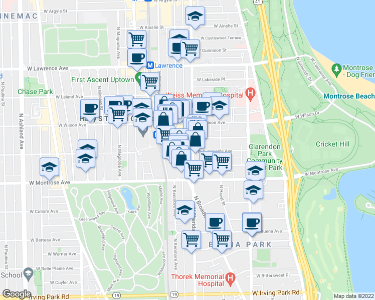 map of restaurants, bars, coffee shops, grocery stores, and more near in Chicago