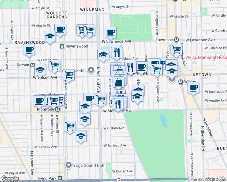 map of restaurants, bars, coffee shops, grocery stores, and more near 4517 North Greenview Avenue in Chicago