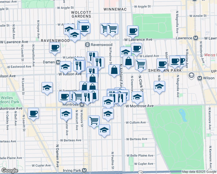 map of restaurants, bars, coffee shops, grocery stores, and more near 4517 North Hermitage Avenue in Chicago