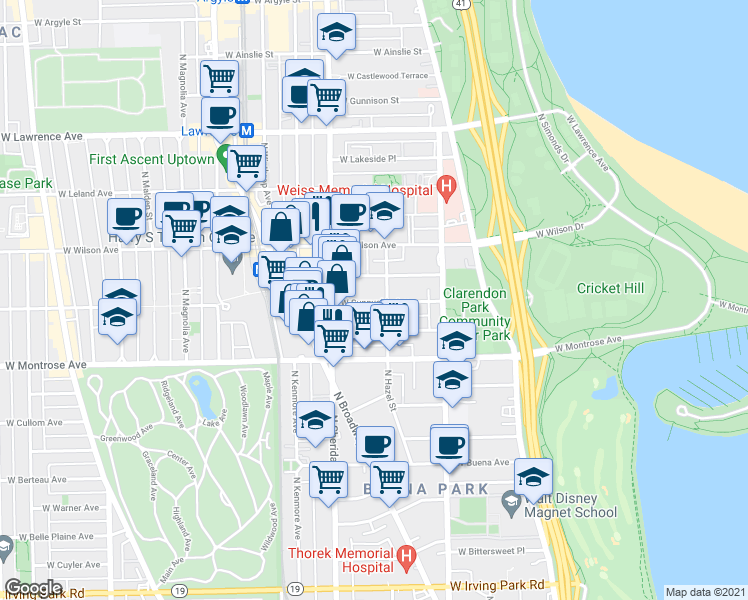 map of restaurants, bars, coffee shops, grocery stores, and more near 902 West Sunnyside Avenue in Chicago