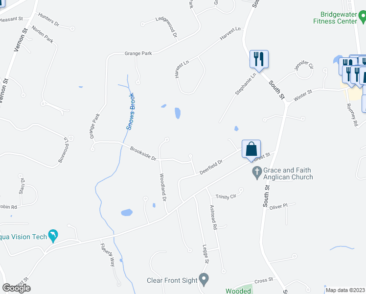map of restaurants, bars, coffee shops, grocery stores, and more near 35 Stockbridge Road in Bridgewater