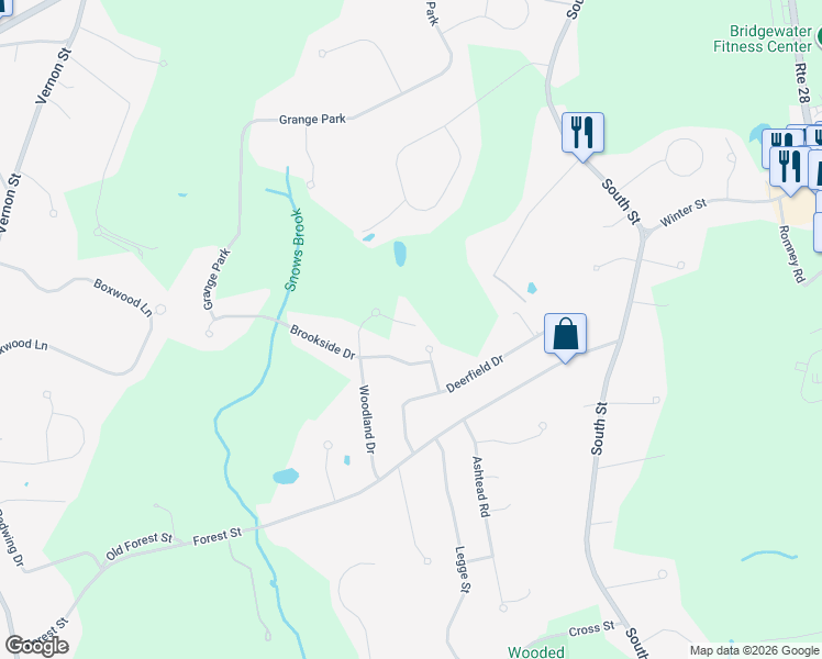 map of restaurants, bars, coffee shops, grocery stores, and more near 35 Stockbridge Road in Bridgewater