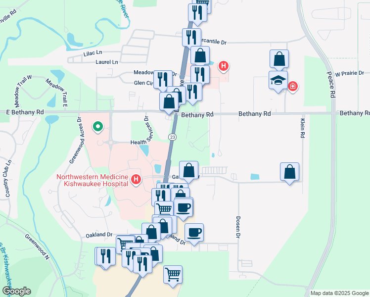 map of restaurants, bars, coffee shops, grocery stores, and more near 3100 Sycamore Road in DeKalb