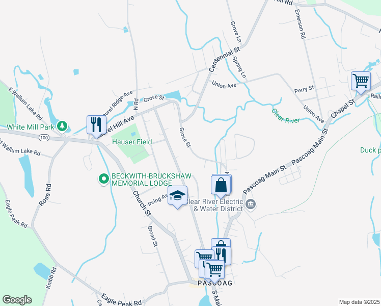 map of restaurants, bars, coffee shops, grocery stores, and more near 84 Grove Street in Burrillville