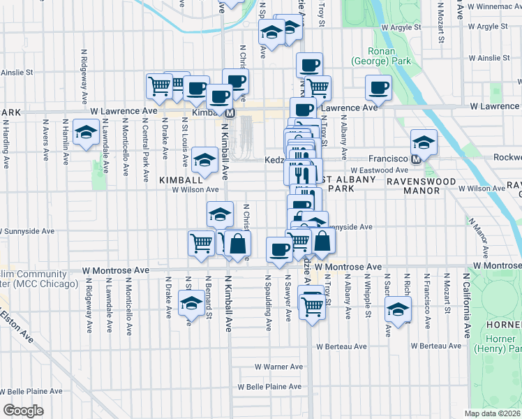 map of restaurants, bars, coffee shops, grocery stores, and more near 4532 North Spaulding Avenue in Chicago