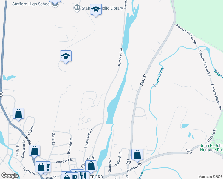 map of restaurants, bars, coffee shops, grocery stores, and more near 88 Furnace Avenue in Stafford