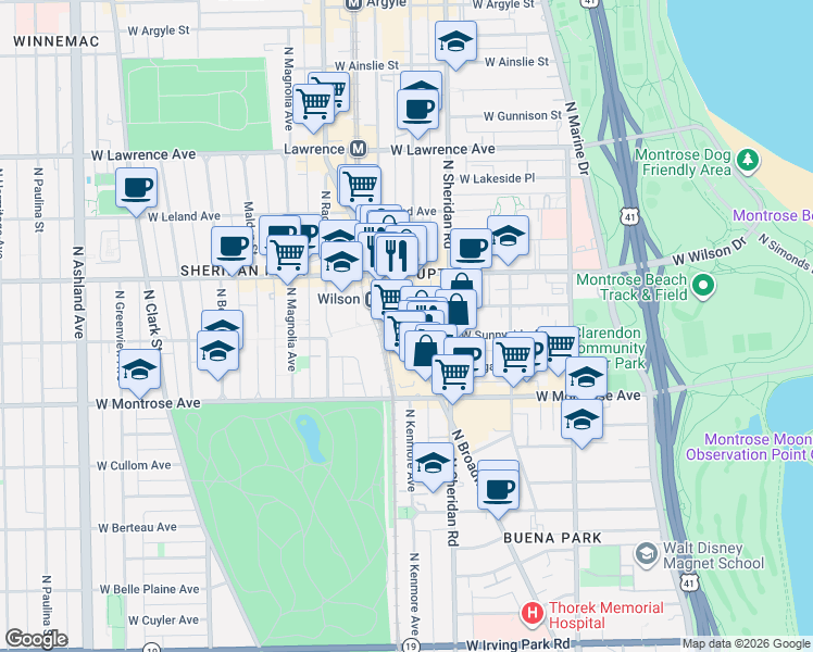 map of restaurants, bars, coffee shops, grocery stores, and more near in Chicago