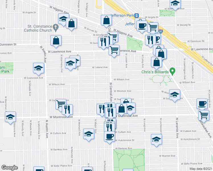 map of restaurants, bars, coffee shops, grocery stores, and more near in Chicago