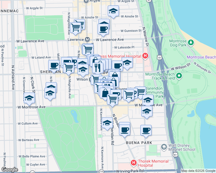 map of restaurants, bars, coffee shops, grocery stores, and more near in Chicago