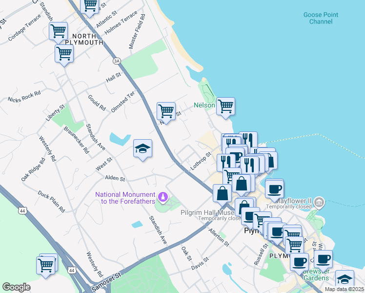 map of restaurants, bars, coffee shops, grocery stores, and more near 6 Harding Avenue in Plymouth