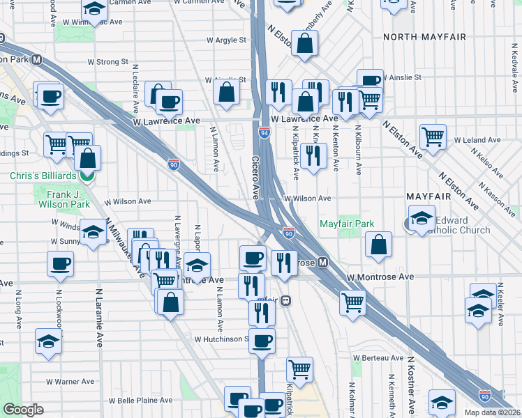 map of restaurants, bars, coffee shops, grocery stores, and more near 4571 Illinois 50 in Chicago