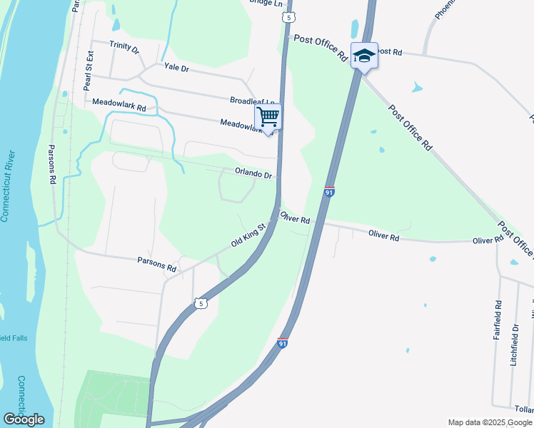 map of restaurants, bars, coffee shops, grocery stores, and more near 1500 Enfield Street in Enfield