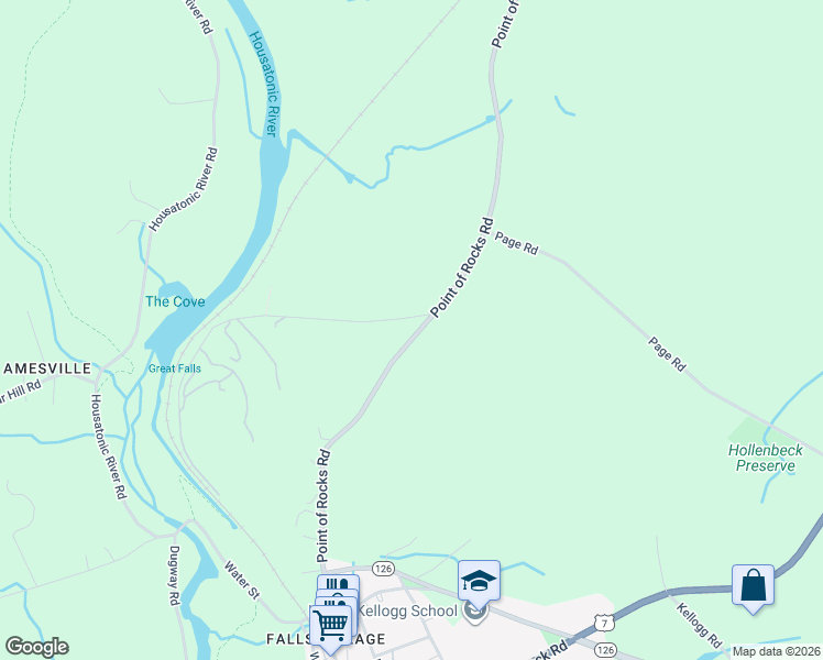 map of restaurants, bars, coffee shops, grocery stores, and more near 107 Point of Rocks Road in Canaan