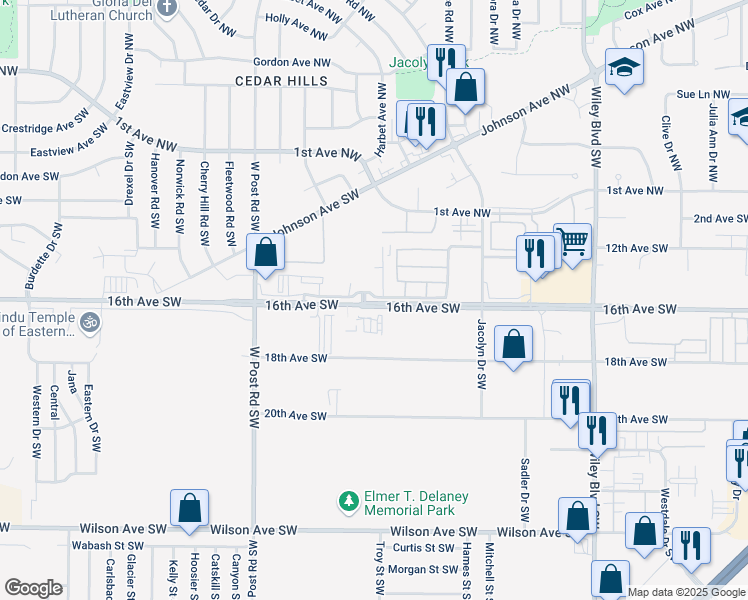 map of restaurants, bars, coffee shops, grocery stores, and more near 5055 16th Avenue Southwest in Cedar Rapids