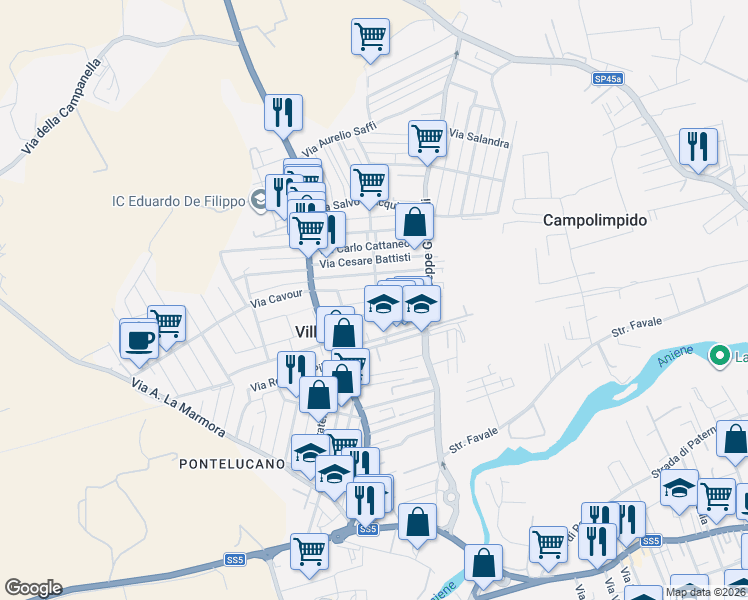 map of restaurants, bars, coffee shops, grocery stores, and more near 31 Via Nazario Sauro in Villanova