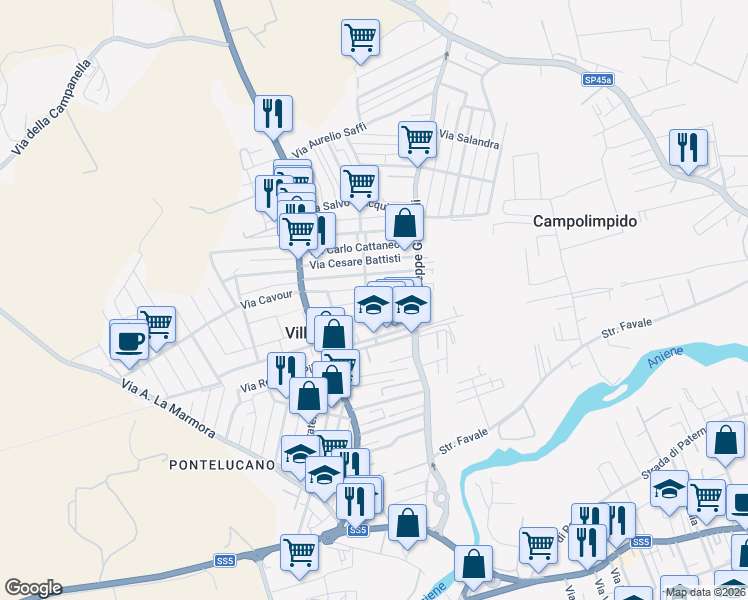 map of restaurants, bars, coffee shops, grocery stores, and more near 33 Via Nazario Sauro in Villanova