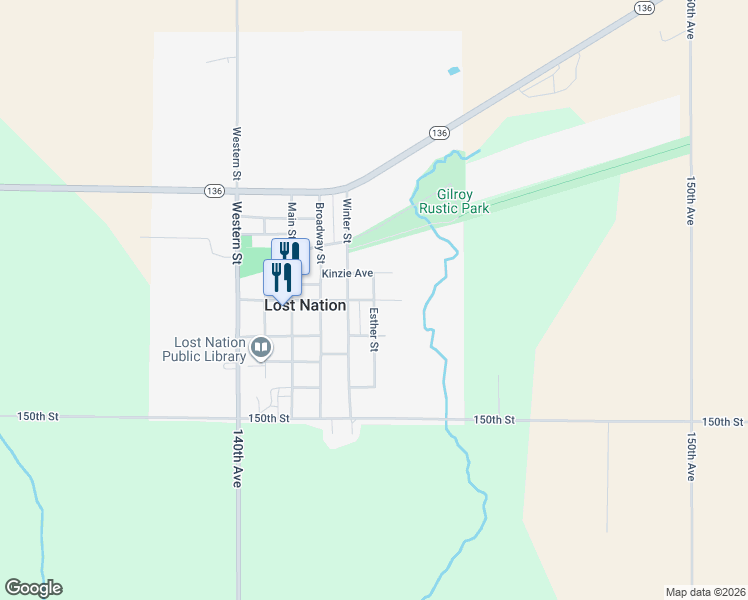 map of restaurants, bars, coffee shops, grocery stores, and more near 600 Long Avenue in Lost Nation