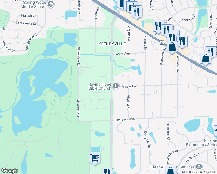 map of restaurants, bars, coffee shops, grocery stores, and more near 272 Biscayne Street in Bloomingdale