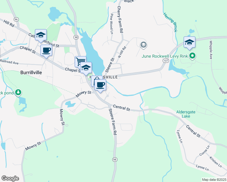 map of restaurants, bars, coffee shops, grocery stores, and more near 200 Tinkham Lane in Burrillville