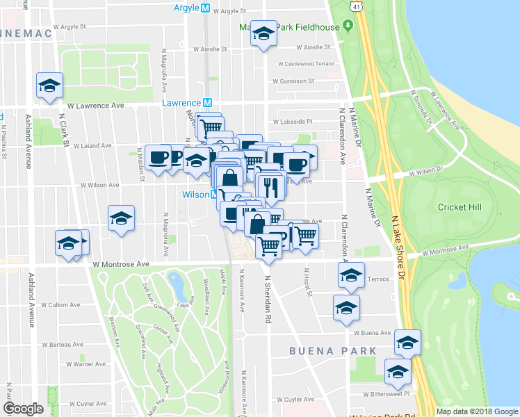 map of restaurants, bars, coffee shops, grocery stores, and more near in Chicago