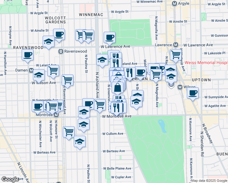 map of restaurants, bars, coffee shops, grocery stores, and more near 4517 North Greenview Avenue in Chicago