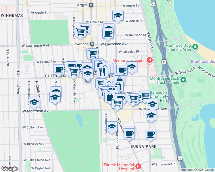 map of restaurants, bars, coffee shops, grocery stores, and more near in Chicago
