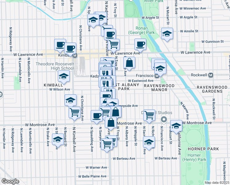 map of restaurants, bars, coffee shops, grocery stores, and more near in Chicago