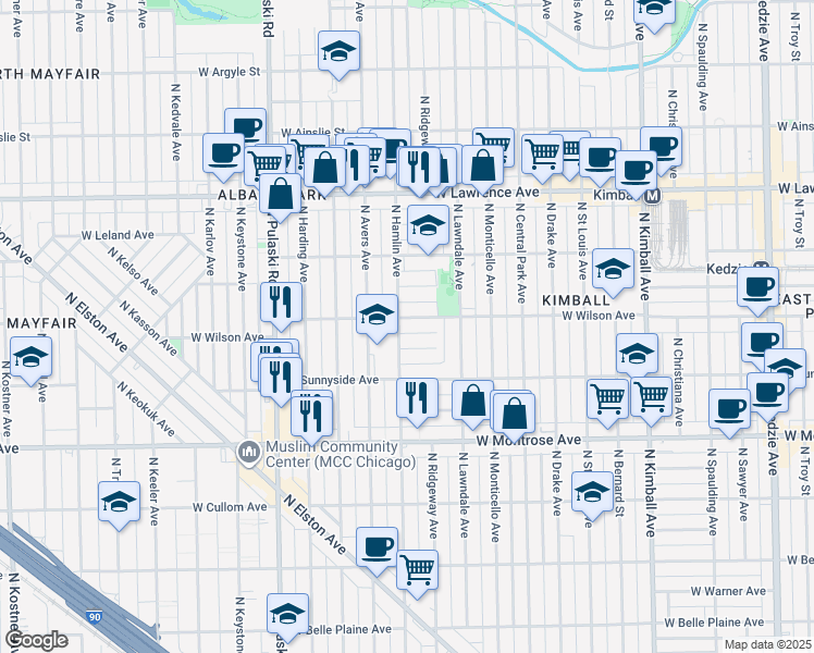 map of restaurants, bars, coffee shops, grocery stores, and more near in Chicago