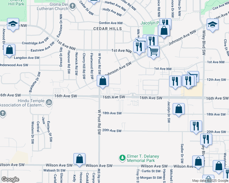 map of restaurants, bars, coffee shops, grocery stores, and more near 5240 16th Avenue Southwest in Cedar Rapids