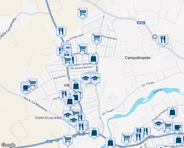 map of restaurants, bars, coffee shops, grocery stores, and more near 30 Via Nazario Sauro in Villanova