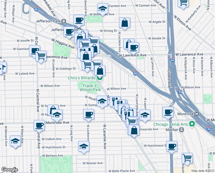map of restaurants, bars, coffee shops, grocery stores, and more near in Chicago