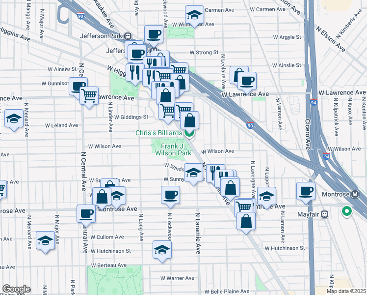 map of restaurants, bars, coffee shops, grocery stores, and more near 4630 North Milwaukee Avenue in Chicago