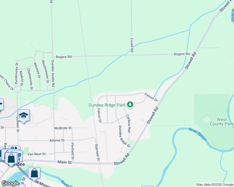 map of restaurants, bars, coffee shops, grocery stores, and more near 692 Falcon Drive in Dundee