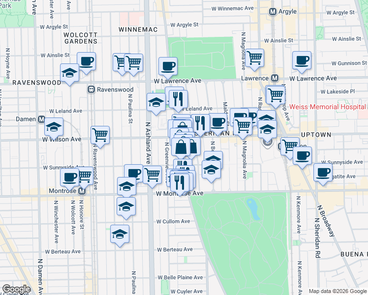 map of restaurants, bars, coffee shops, grocery stores, and more near in Chicago