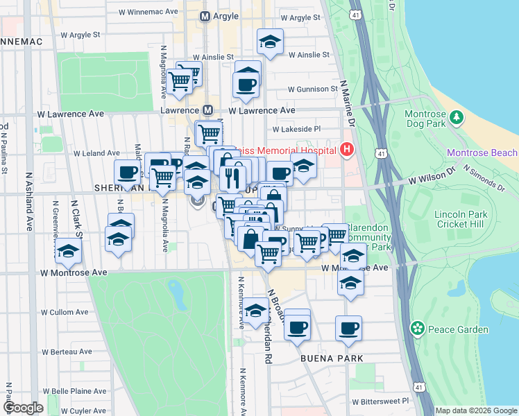 map of restaurants, bars, coffee shops, grocery stores, and more near in Chicago