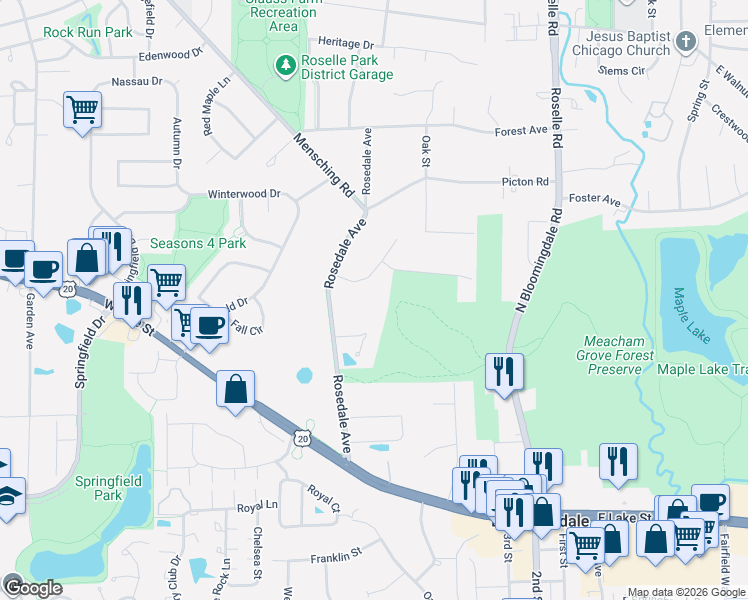map of restaurants, bars, coffee shops, grocery stores, and more near 109 Carmela Court in Bloomingdale