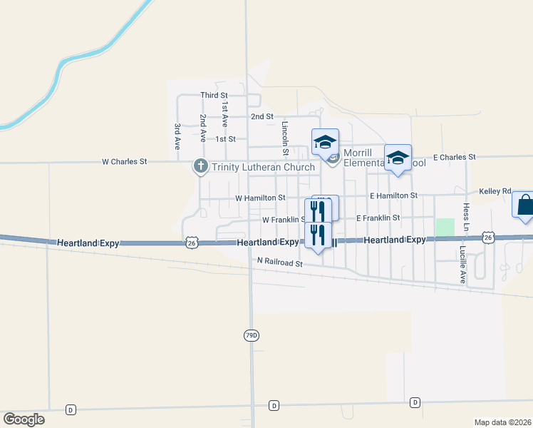 map of restaurants, bars, coffee shops, grocery stores, and more near 200-298 Monroe Avenue in Morrill