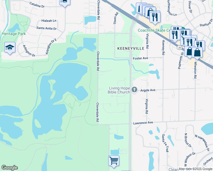 map of restaurants, bars, coffee shops, grocery stores, and more near 305 Mission Court in Bloomingdale