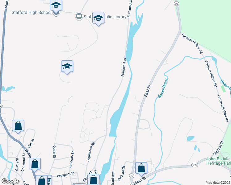 map of restaurants, bars, coffee shops, grocery stores, and more near 88 Furnace Avenue in Stafford