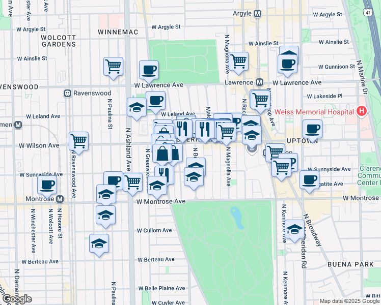 map of restaurants, bars, coffee shops, grocery stores, and more near in Chicago